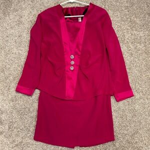 Vintage Bassonelli 2 Piece Skirt Top Suit Set Women Size 12 Pink Rhinestones‎